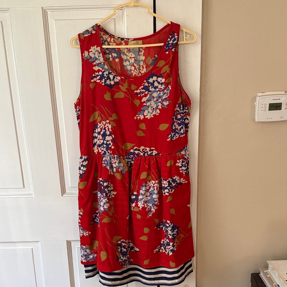 Anthropologie Red and Blue Floral Sleeveless Dress